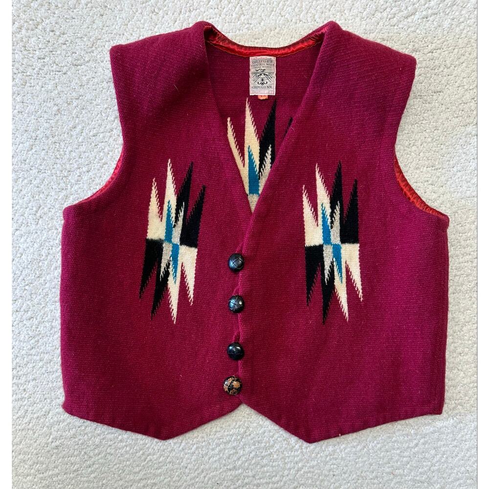 Vintage Ortegas Chimayo Wool Vest Native Aztec Southwestern Handwoven Navajo Med